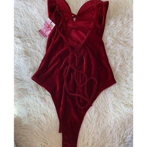 Burgundy wine red velvet bodysuit